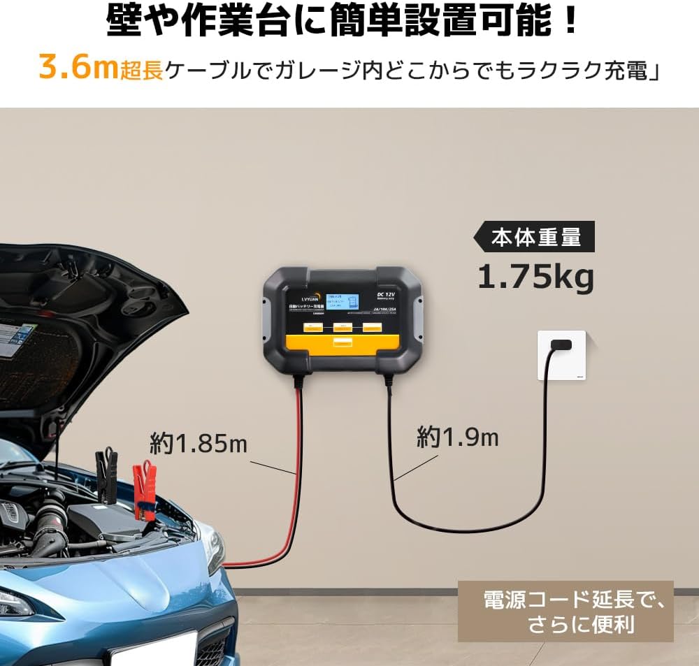 LVYUAN 定格25A パルスバッテリー充電器 12V鉛バッテリー対応