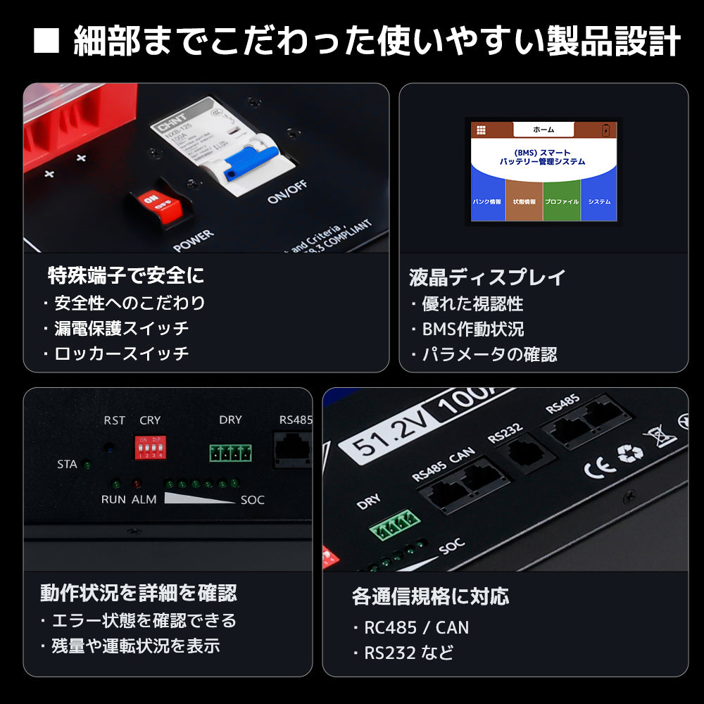 LVYUAN 51.2V/100Ah 5.12kWhリン酸鉄リチウムイオンバッテリー ラック型