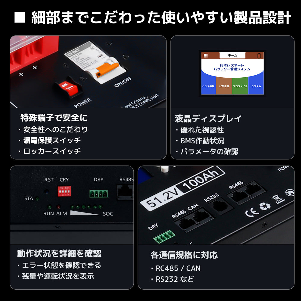 LVYUAN 51.2V/100Ah 5.12kWhリン酸鉄リチウムイオンバッテリー ラック型