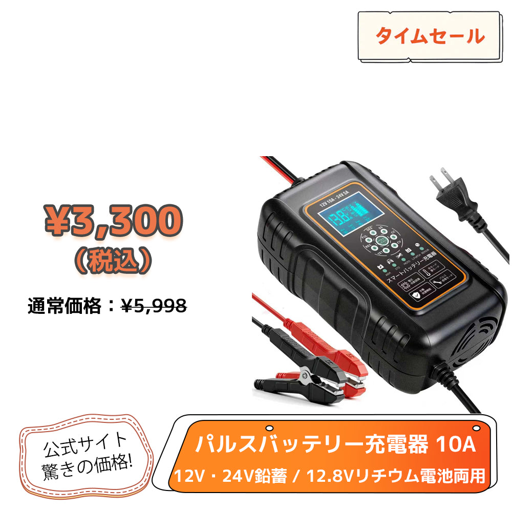 LVYUAN パルスバッテリー充電器 10A 12V・24V鉛蓄 / 12.8Vリチウム電池