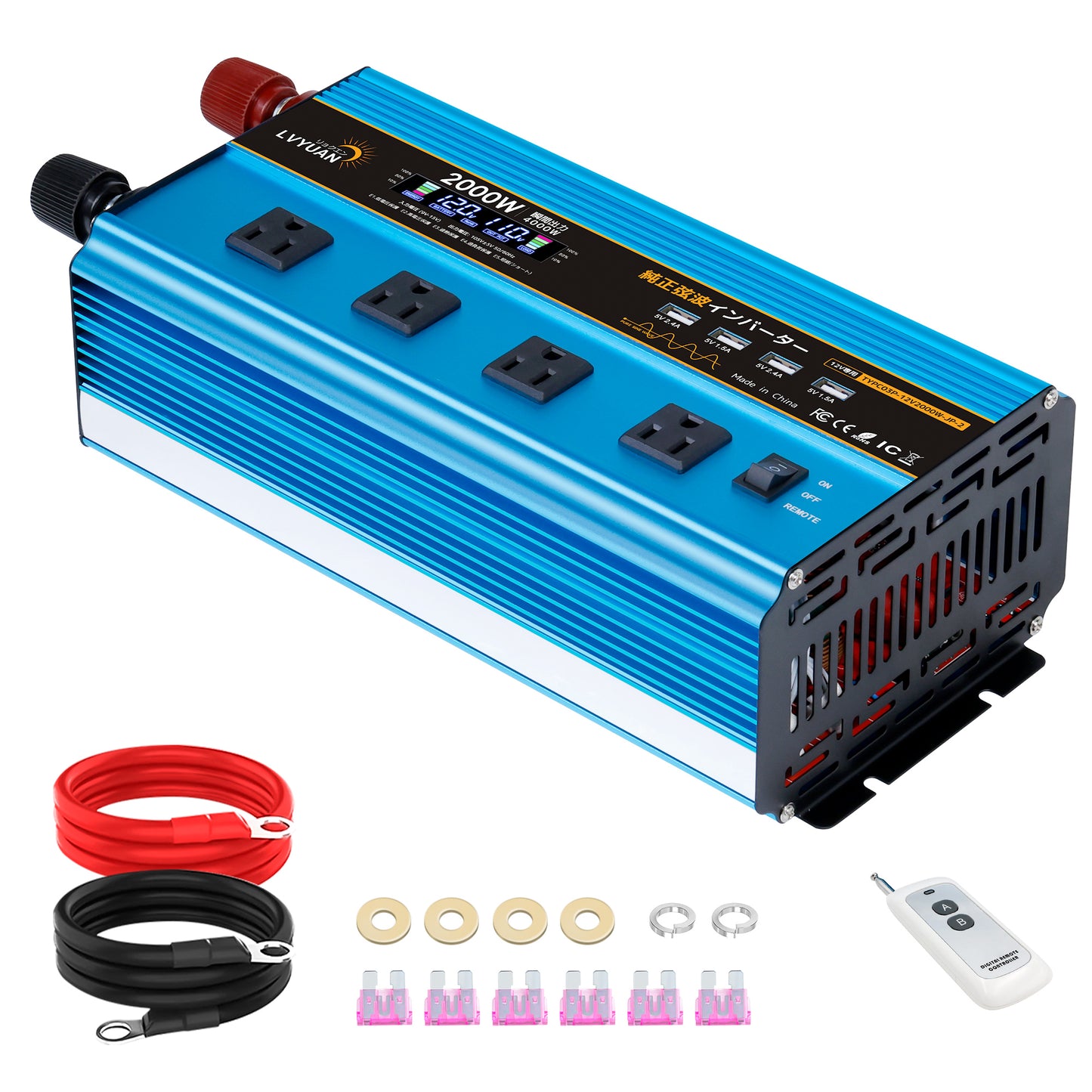 LVYUAN 純正弦波インバーター 2000W DC12V(直流)AC100V(交流)