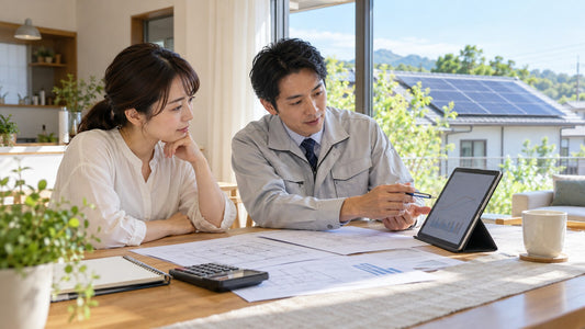 蓄電池のCレートと充放電電流を専門家と確認する日本の住宅