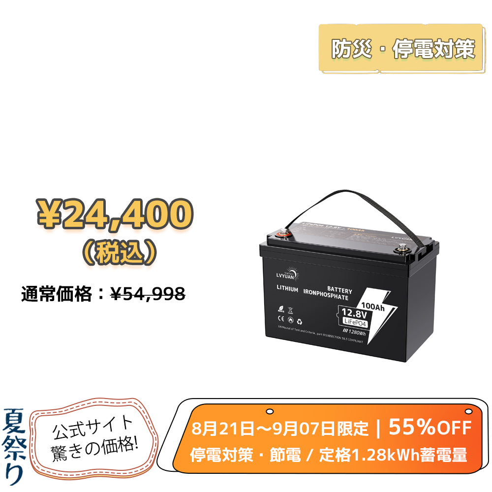 LVYUAN 12.8V/100Ah 1.28kWhリン酸鉄リチウムイオンバッテリー