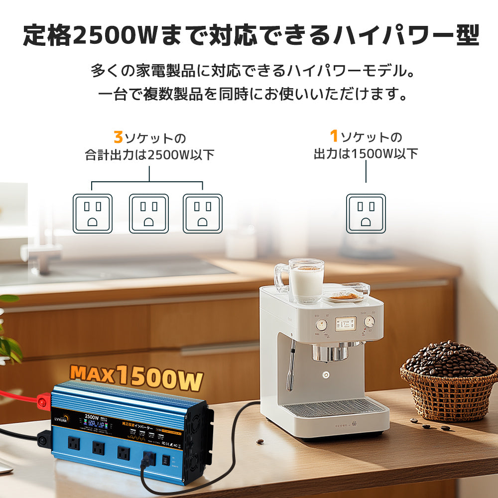 LVYUAN 純正弦波インバーター 2500W DC12V（直流）AC100V（交流）