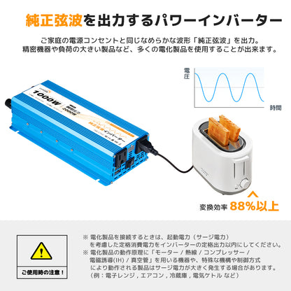 LVYUAN 純正弦波インバーター 1000W DC24V（直流）AC100V（交流）