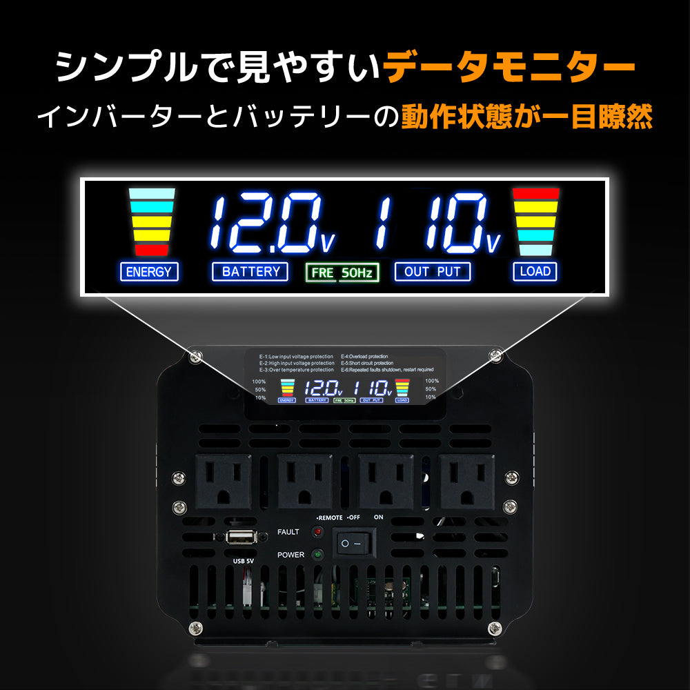 LVYUAN 疑似正弦波インバーター 3000W DC12V（直流）AC100V（交流）