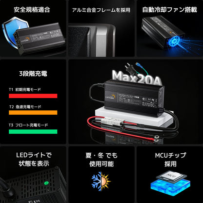 LVYUAN 14.6V 20A リン酸鉄リチウムイオンバッテリー専用充電器