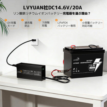 LVYUAN 14.6V 20A リン酸鉄リチウムイオンバッテリー専用充電器
