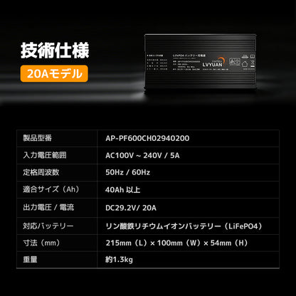 LVYUAN 29.2V 20A リン酸鉄リチウムイオンバッテリー専用充電器