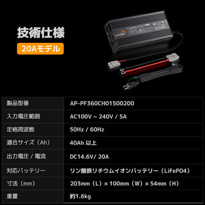 LVYUAN 14.6V 20A リン酸鉄リチウムイオンバッテリー専用充電器
