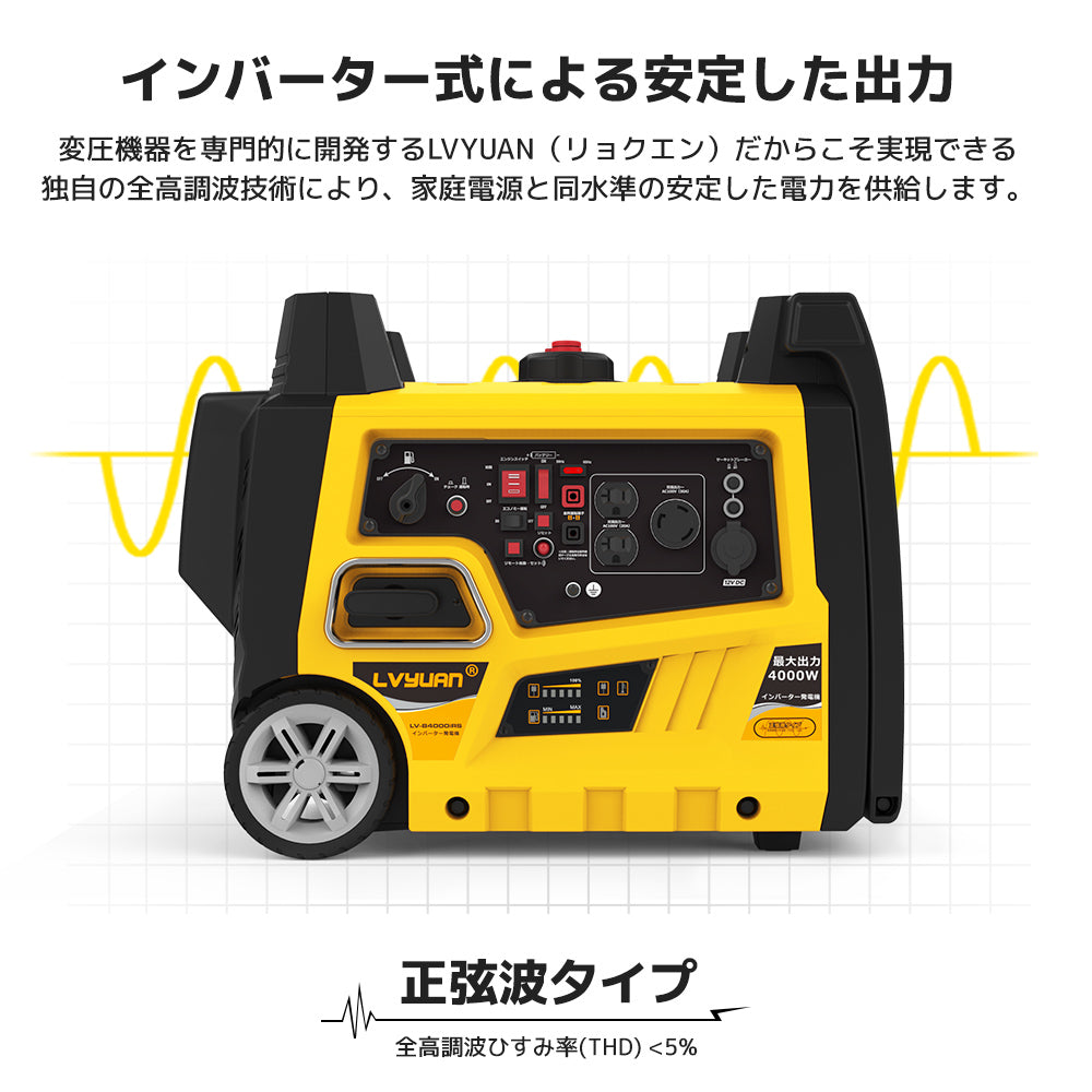 LVYUAN リコイル式インバータ発電機 遠隔始動式発電機 4kVA B4000iRS - LVYUAN（リョクエン）公式ショップ