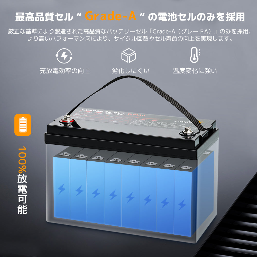 LVYUAN 12.8V/100Ah 1.28kWhリン酸鉄リチウムイオンバッテリー