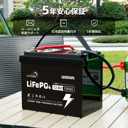 LVYUAN 12.8V/100Ah 1.28kWhリン酸鉄リチウムイオンバッテリー (mini)