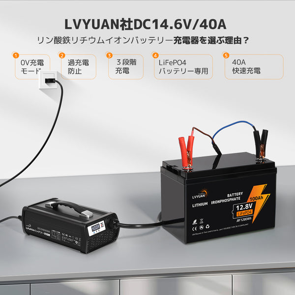 LVYUAN 14.6V 40A リン酸鉄リチウムイオンバッテリー専用充電器 - LVYUAN（リョクエン）公式ショップ