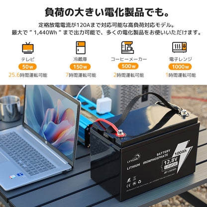 LVYUAN 12.8V/100Ah 1.28kWhリン酸鉄リチウムイオンバッテリー