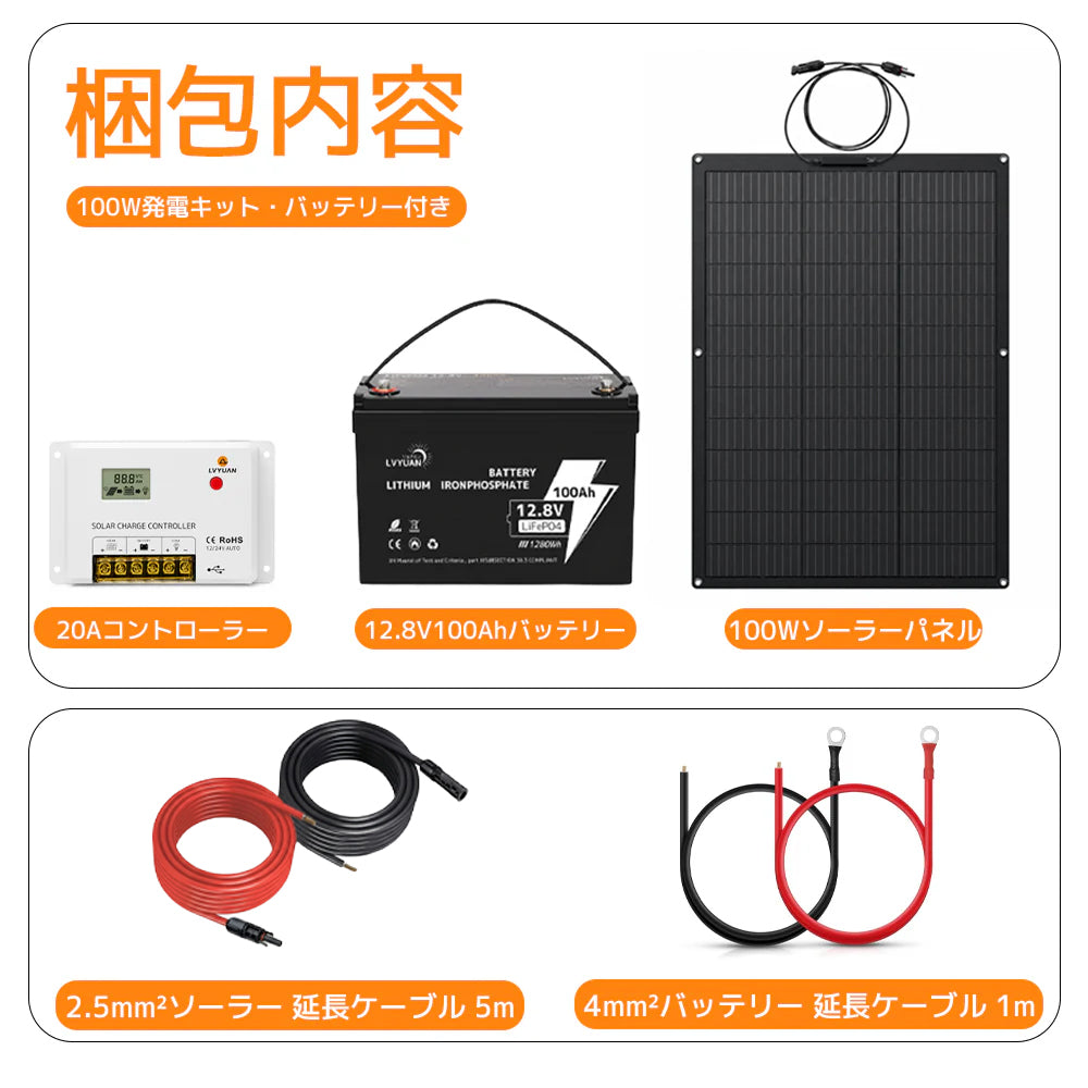 LVYUAN 100W ETFEフレキシブルソーラーパネル