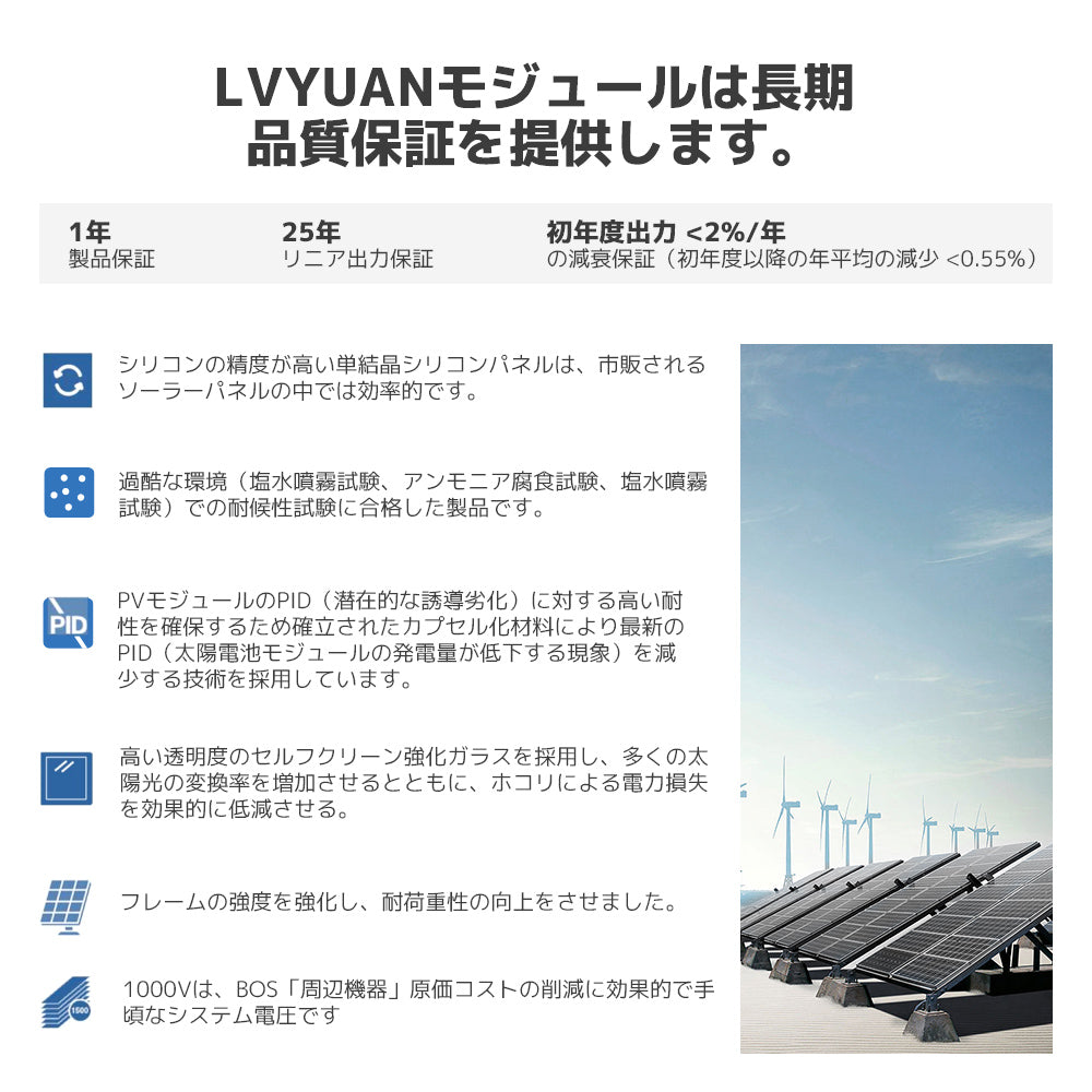 LVYUAN（リョクエン）100W 単結晶ソーラーパネル - LVYUAN（リョクエン
