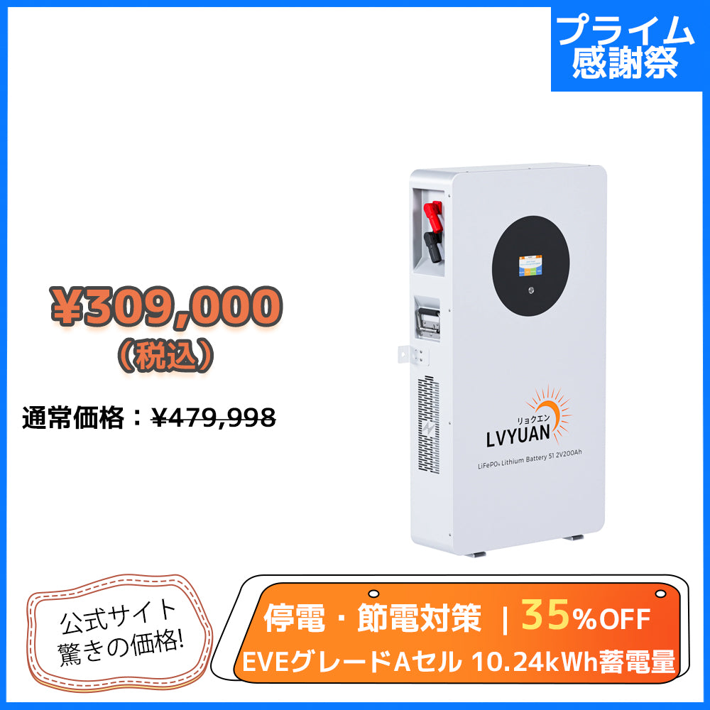 LVYUAN 51.2V/200Ah 10.24kWhリン酸鉄リチウムイオンバッテリー