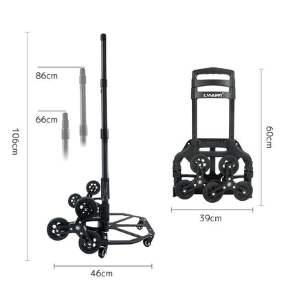 LVYUAN（リョクエン）10輪折りたたみ階段キャリーカート｜耐荷重75kg・軽量4kg・高さ3段階調整（ブラック）