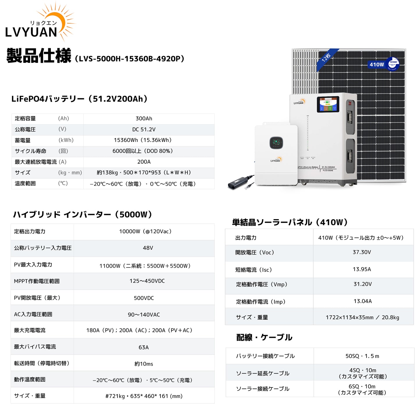 LVYUAN 10000W単相3線式ハイブリッド発電・蓄電システム