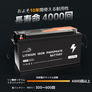 LVYUAN 12.8V/200Ah 2.56kWhリン酸鉄リチウムイオンバッテリー