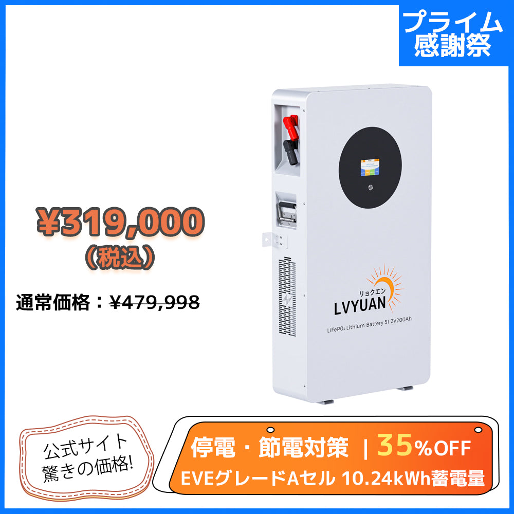 LVYUAN 51.2V/200Ah 10.24kWhリン酸鉄リチウムイオンバッテリー
