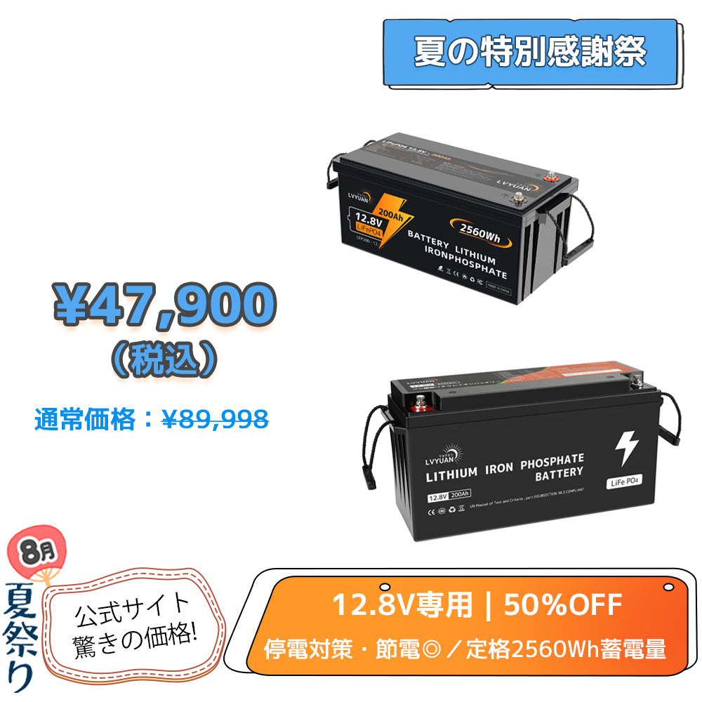 LVYUAN 12.8V/200Ah 2.56kWhリン酸鉄リチウムイオンバッテリー