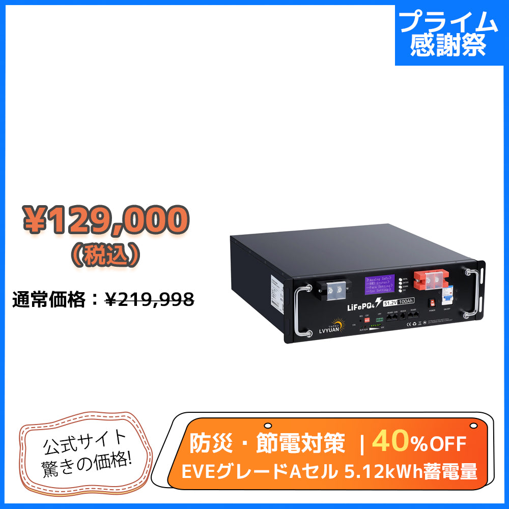 LVYUAN 51.2V/100Ah 5.12kWhリン酸鉄リチウムイオンバッテリー ラック型