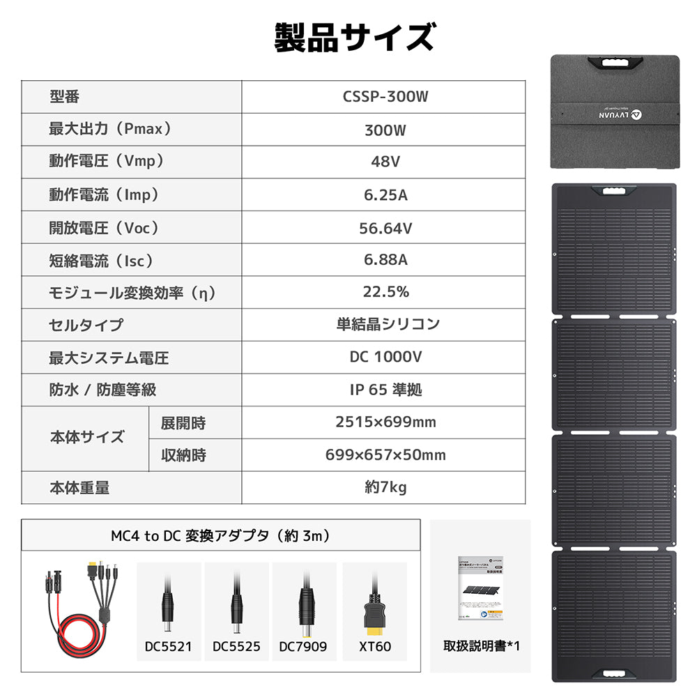 LVYUAN 300W 折り畳み式 ソーラーパネル SPシリーズ