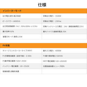 LVYUAN 3500W単相二線式ハイブリッド インバーター（AC入力・出力200v~240v）