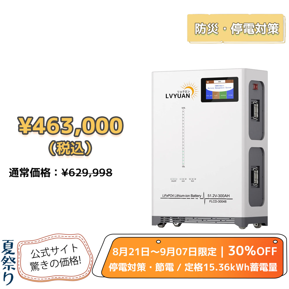 LVYUAN 51.2V/300Ah 15.36kWhリン酸鉄リチウムイオンバッテリー