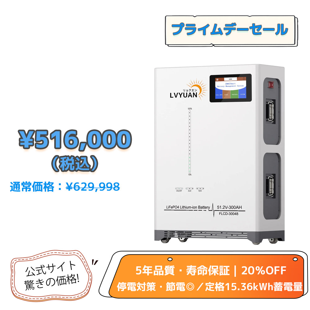 LVYUAN 51.2V/300Ah 15.36kWhリン酸鉄リチウムイオンバッテリー