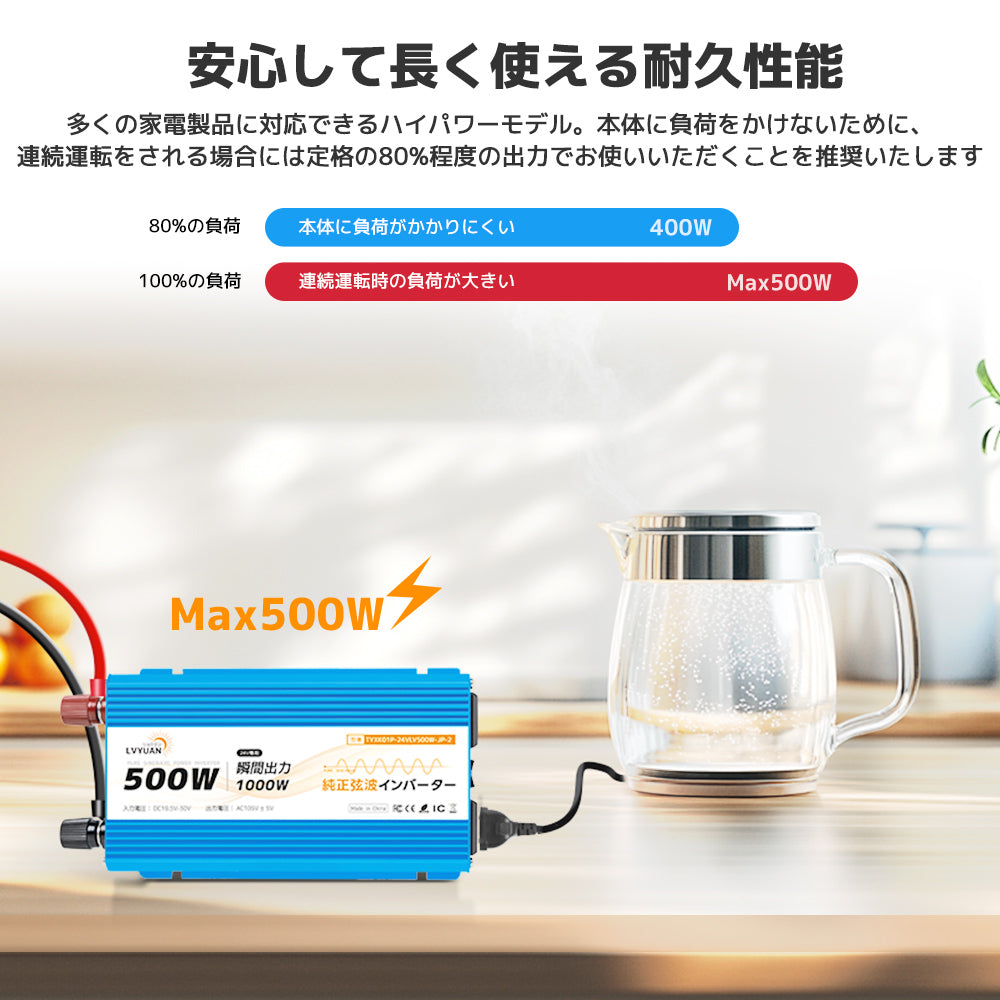 LVYUAN 純正弦波インバーター 500W DC24V（直流）AC100V（交流）
