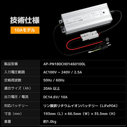 LVYUAN 14.6V 10A リン酸鉄リチウムイオンバッテリー専用充電器
