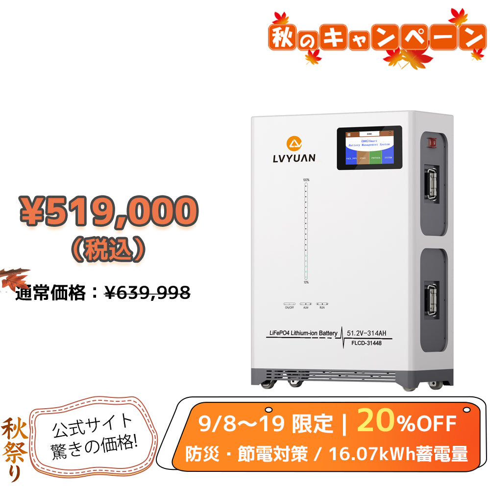 LVYUAN 51.2V/314Ah 16.07kWhリン酸鉄リチウムイオンバッテリー