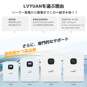 LVYUAN 10000W単相3線式ハイブリッド発電・蓄電システム 51.2V系LiFePO4バッテリー