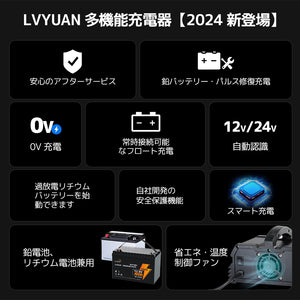 LVYUAN パルスバッテリー充電器 20A  12V・24V鉛蓄 / 12.8Vリチウム電池両用