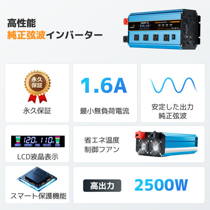LVYUAN 純正弦波インバーター 2500W DC12V（直流）AC100V（交流）