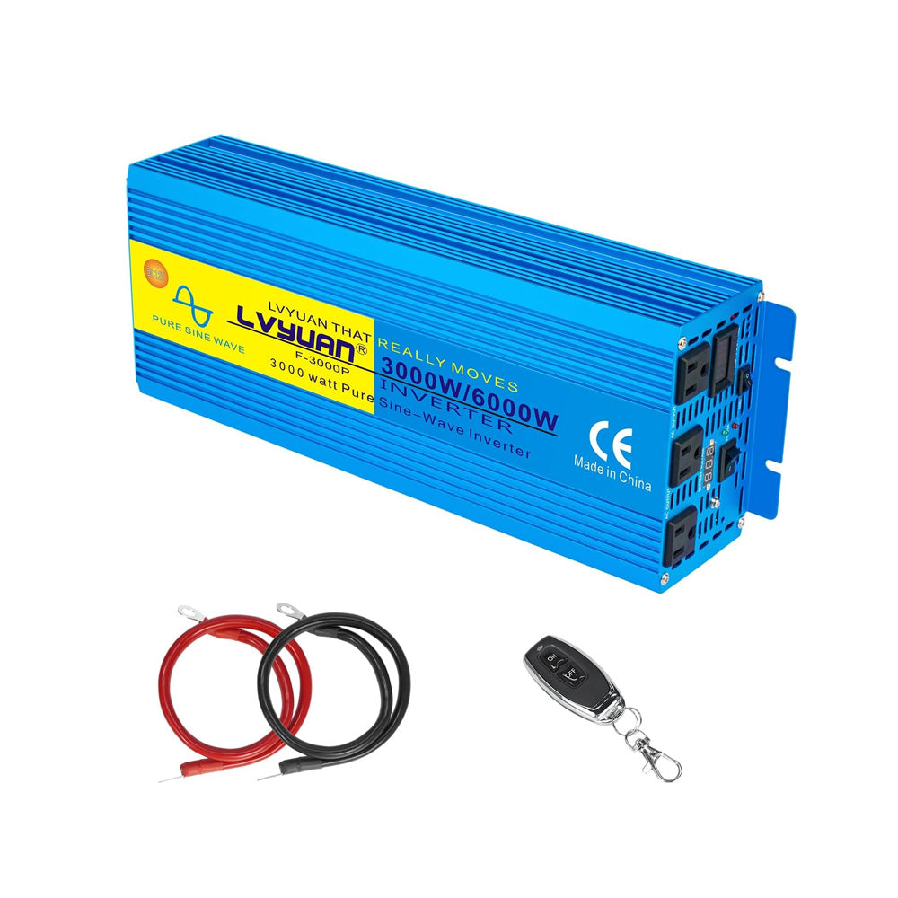 LVYUAN 純正弦波インバーター 3000W DC12V（直流）AC100V（交流）50HZ/60HZ切替 ACコンセント×3