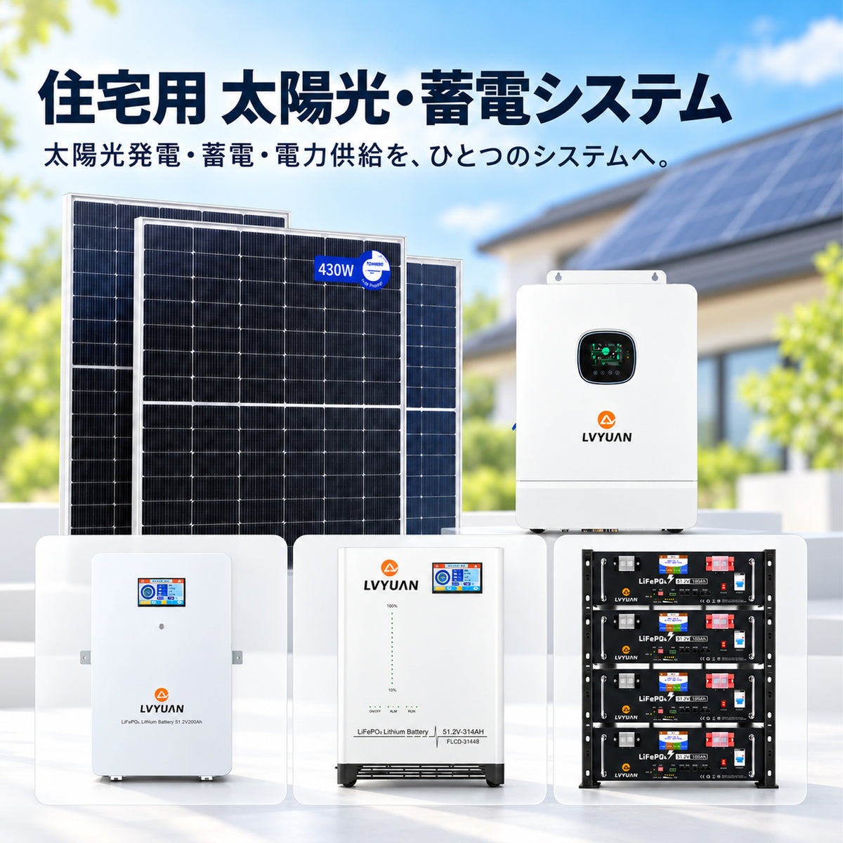 LVYUAN 10000W単相3線式ハイブリッド発電・蓄電システム