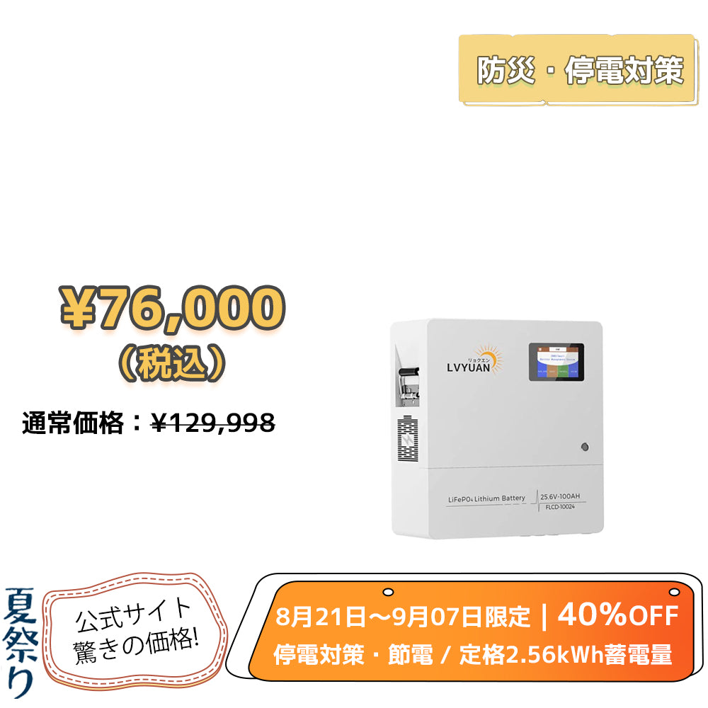 LVYUAN 25.6V/100Ah 2.56kWhリン酸鉄リチウムイオンバッテリー