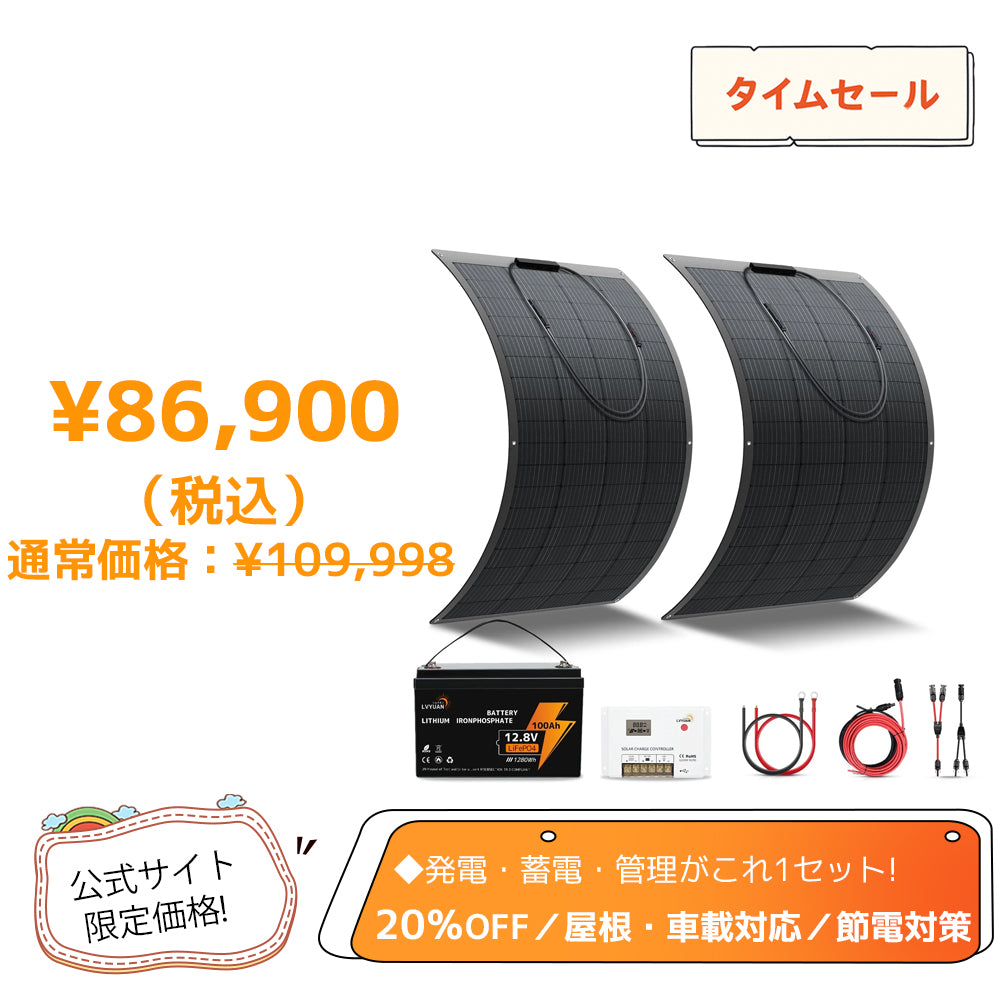 LVYUAN 200W フレキシブルソーラーパネル発電キット