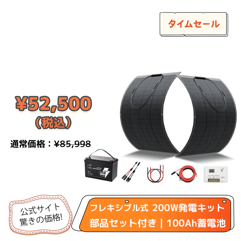 LVYUAN 100W フレキシブルソーラーパネル発電キット