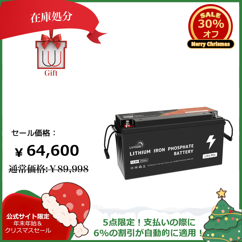 LVYUAN 12.8V/200Ah 2.56kWhリン酸鉄リチウムイオンバッテリー