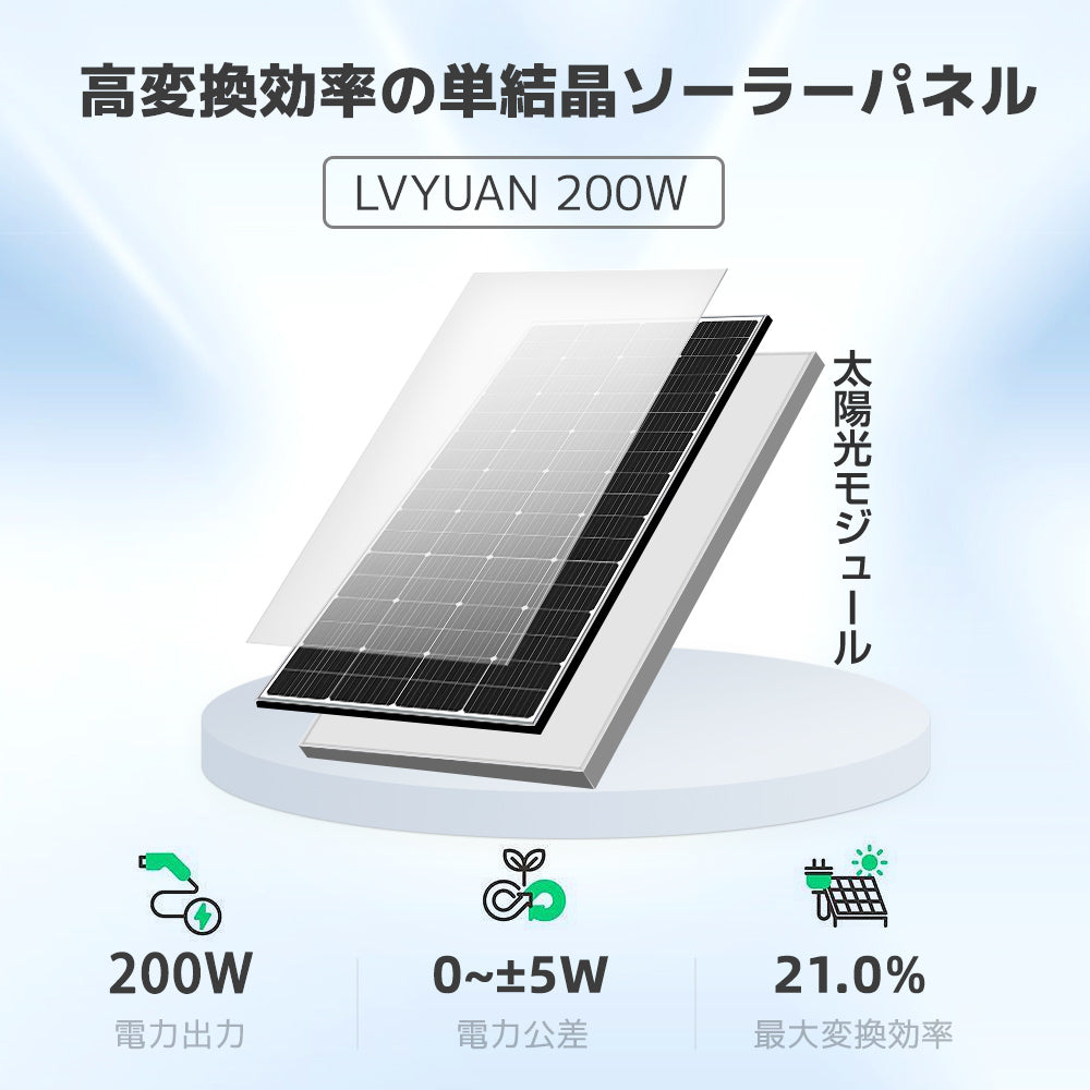 LVYUAN（リョクエン）200W 単結晶ソーラーパネル - LVYUAN（リョクエン 