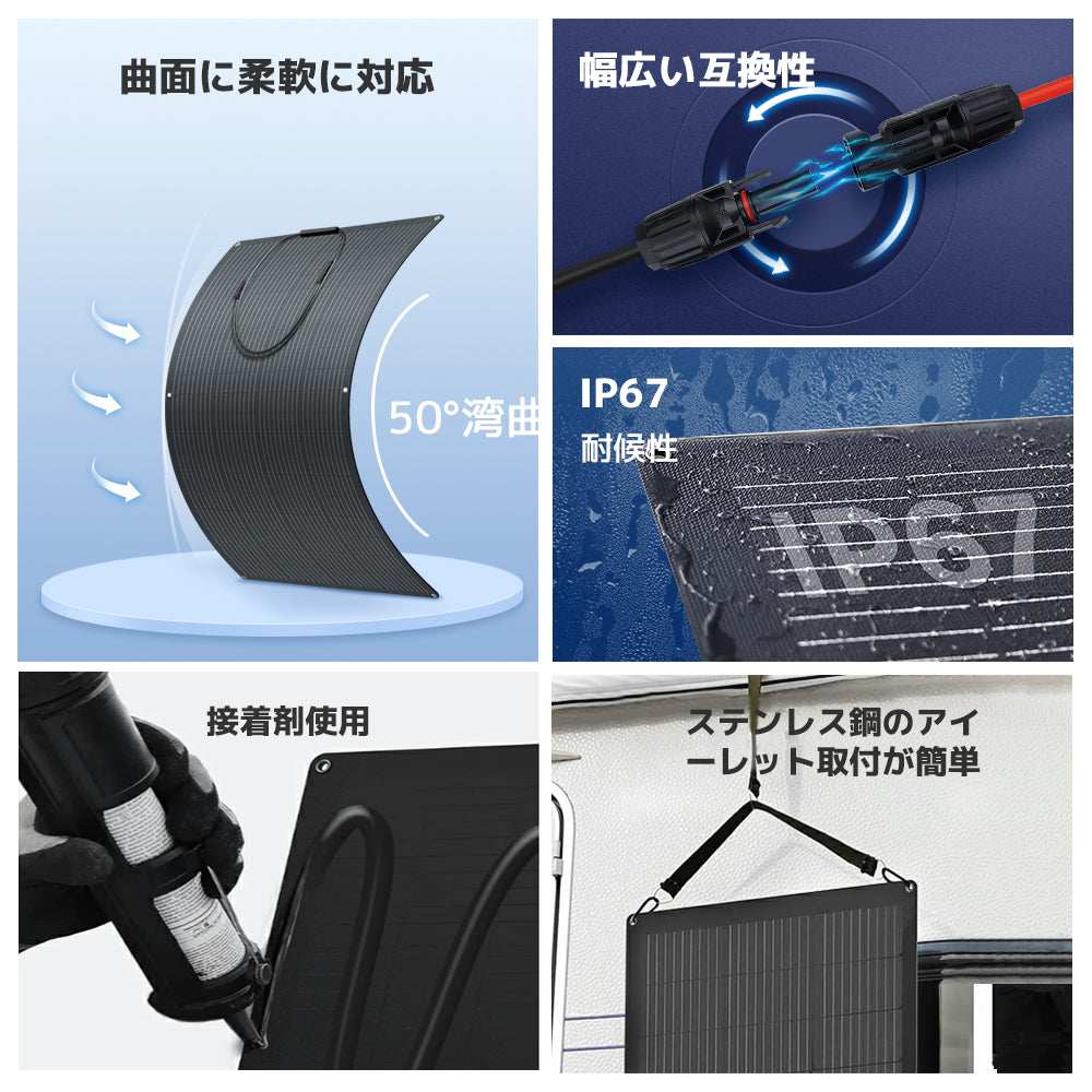 LVYUAN 200W フレキシブルソーラーパネル発電キット