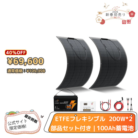 LVYUAN 200W フレキシブルソーラーパネル発電キット