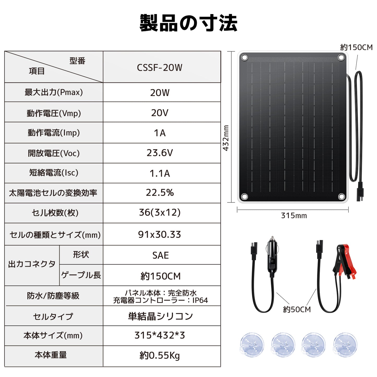 LVYUAN（リョクエン）20W ETFEフレキシブルソーラーパネル