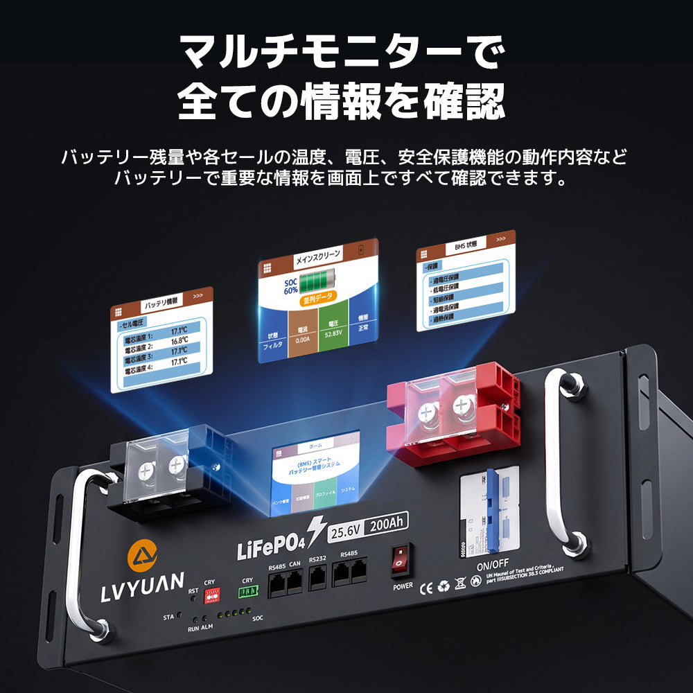 LVYUAN 25.6V/200Ah 5.12kWhリン酸鉄リチウムイオンバッテリー ラック型