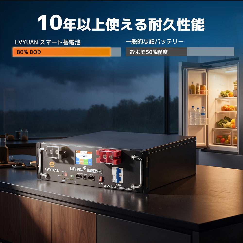 LVYUAN 25.6V/200Ah 5.12kWhリン酸鉄リチウムイオンバッテリー ラック型